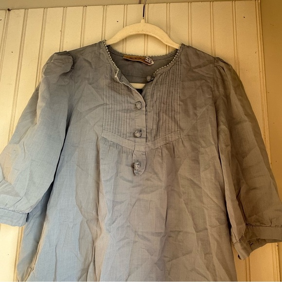 See by Chloe Size 6 Dusty Blue 3/4 Puff Sleeve Pintuck Top Blouse - Picture 5 of 5